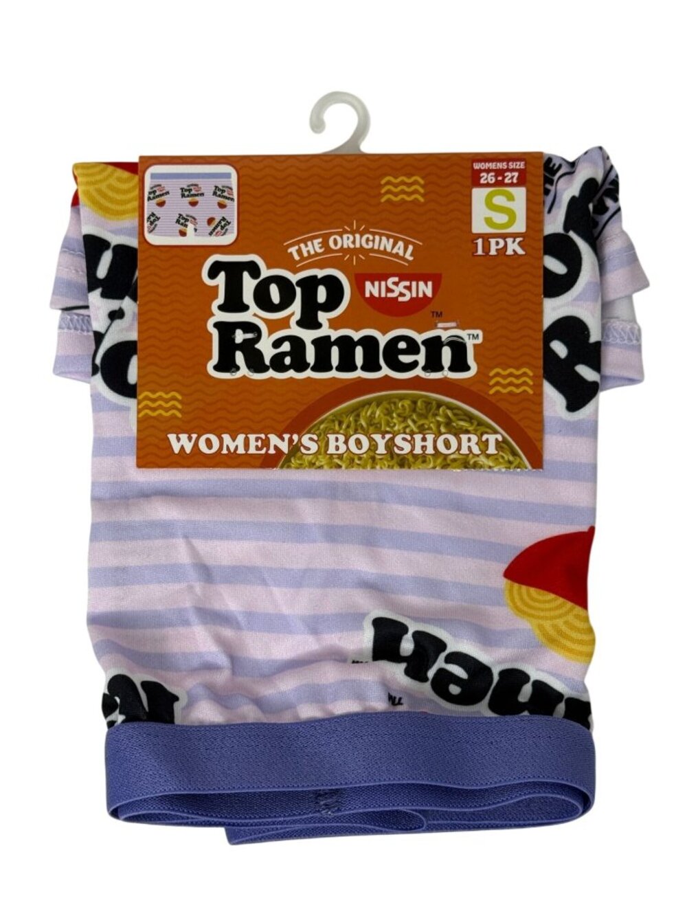 Top Ramen Women's Boyshorts Size S Purple Stripe Noodle Print NWT